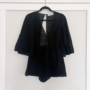 Alice McCall Black Long Sleeve Eyelet Romper / Playsuit - Size Small